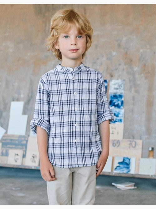 Chemise en coton à carreaux et manches retroussables B&S - Kiabi