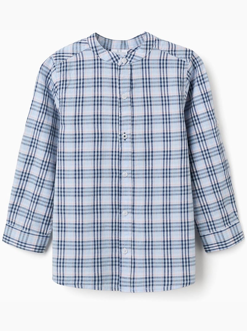 Chemise en coton à carreaux et manches retroussables B&S Bleu foncé - Kiabi