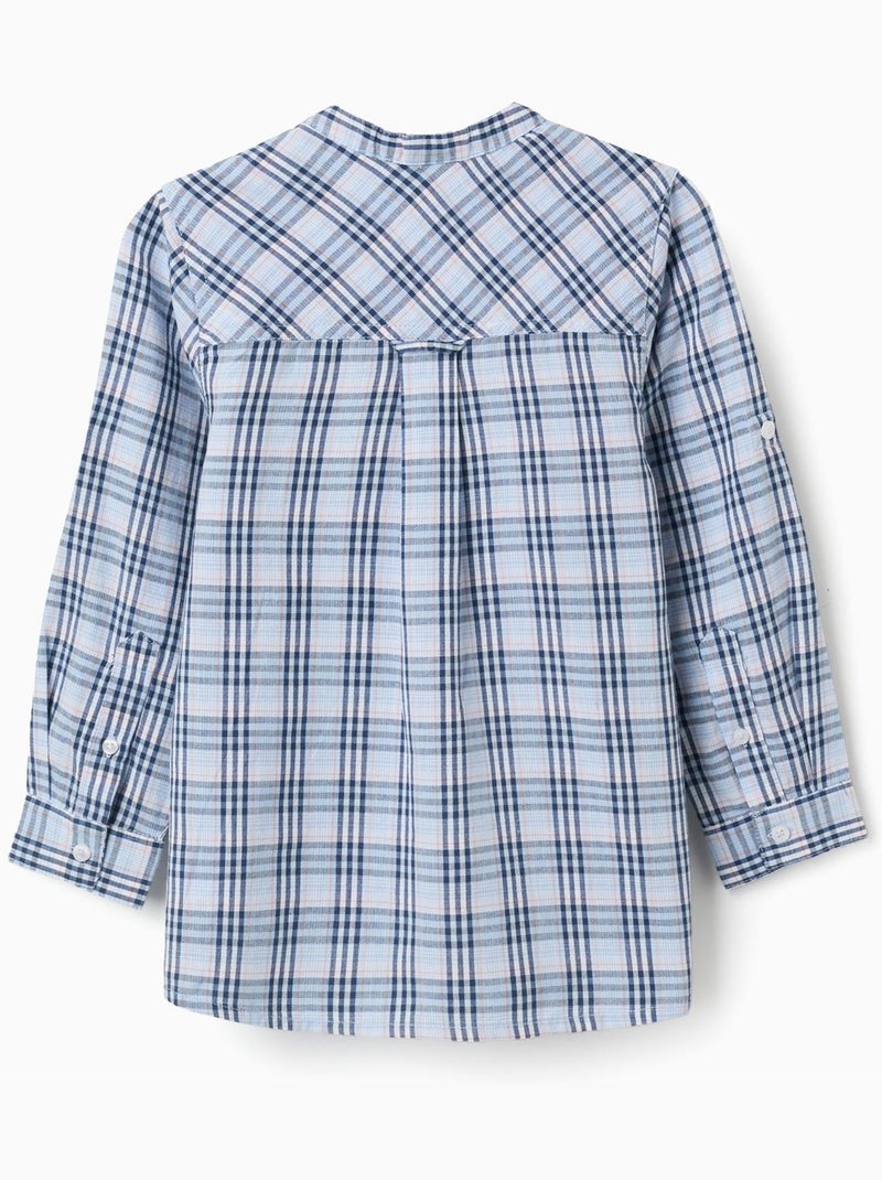 Chemise en coton à carreaux et manches retroussables B&S Bleu foncé - Kiabi