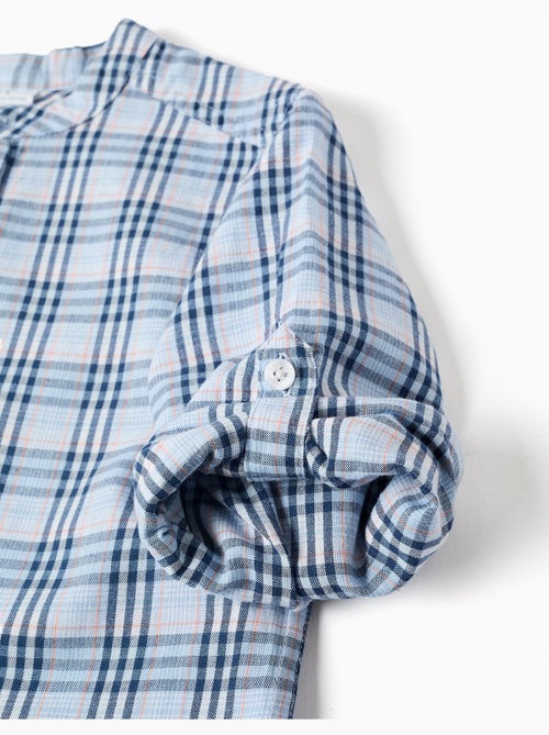 Chemise en coton à carreaux et manches retroussables B&S - Kiabi