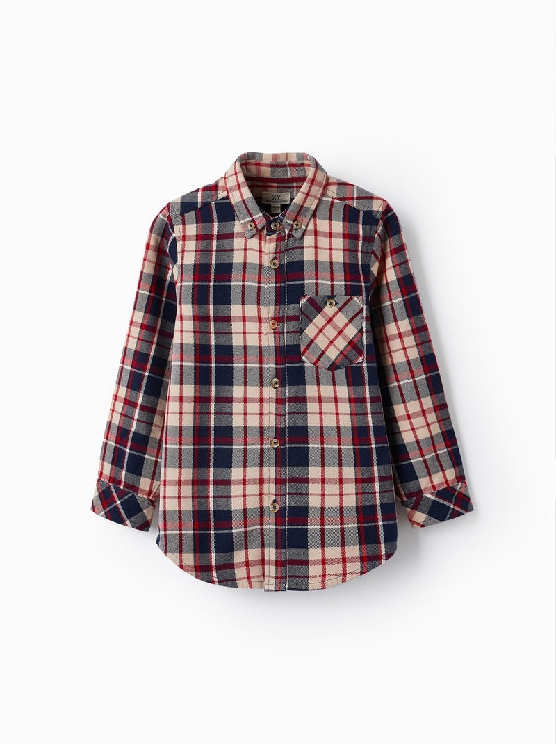 Chemise en coton à carreaux pour garçon 'B&S' manches longues  NOËL Bleu foncé - Kiabi