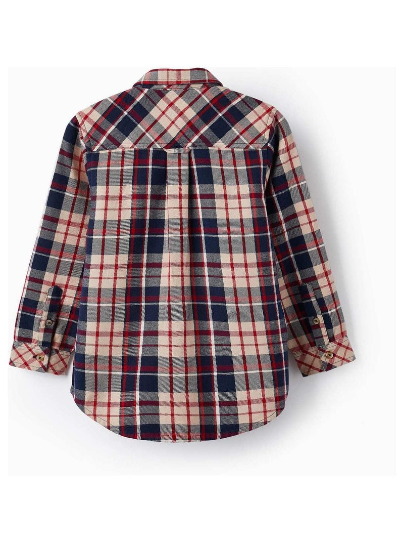 Chemise en coton à carreaux pour garçon 'B&S' manches longues  NOËL Bleu foncé - Kiabi