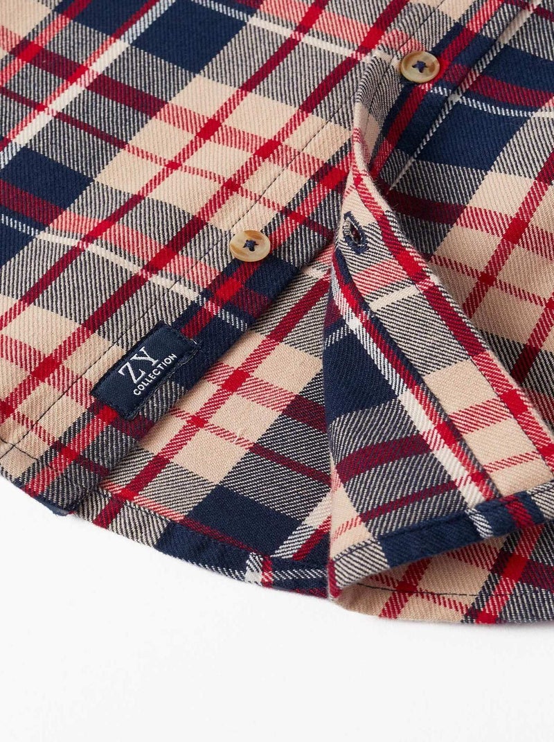 Chemise en coton à carreaux pour garçon 'B&S' manches longues  NOËL Bleu foncé - Kiabi