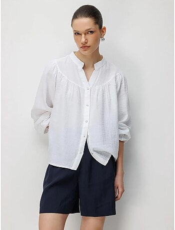 Chemise en coton à col mao et boutons mixray