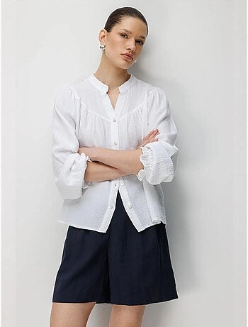 Chemise en coton à col mao et boutons mixray