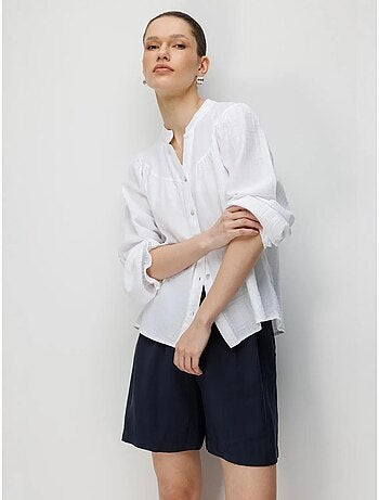Chemise en coton à col mao et boutons mixray