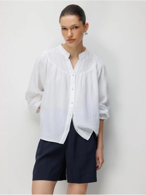 Chemise en coton à col mao et boutons mixray - Kiabi Chemise en coton à col mao et boutons mixray - Kiabi