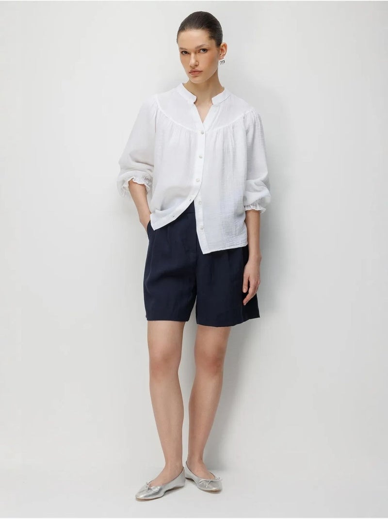 Chemise en coton à col mao et boutons mixray Blanc - Kiabi