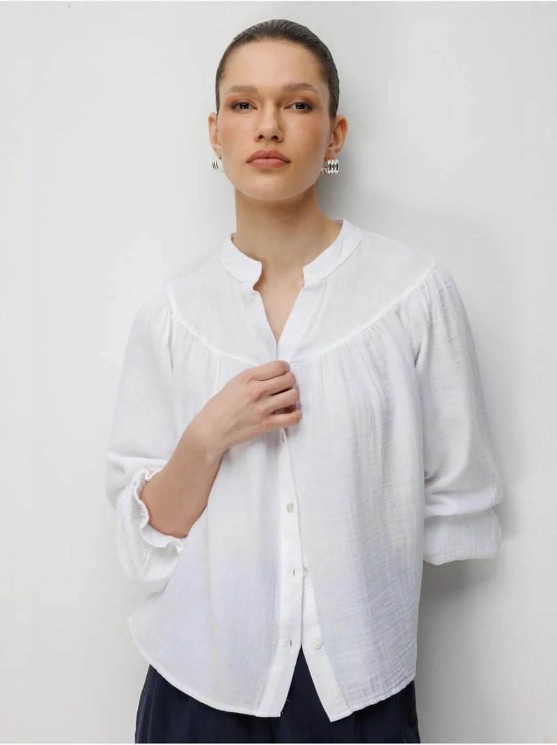 Chemise en coton à col mao et boutons mixray Blanc - Kiabi