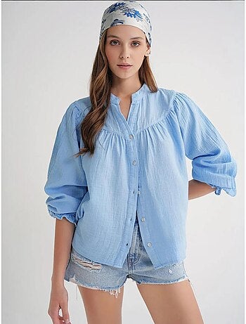 Chemise en coton à col mao et boutons mixray