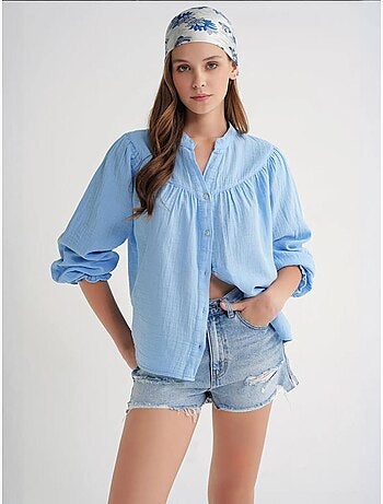 Chemise en coton à col mao et boutons mixray