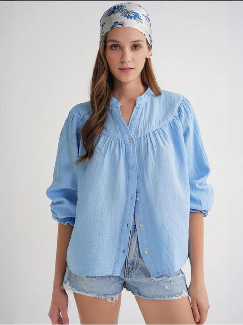 Chemise en coton à col mao et boutons mixray - Kiabi