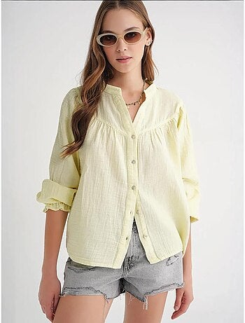 Chemise en coton à col mao et boutons mixray