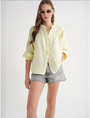 Chemise en coton à col mao et boutons mixray