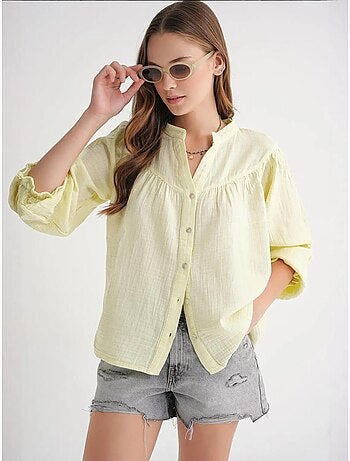 Chemise en coton à col mao et boutons mixray
