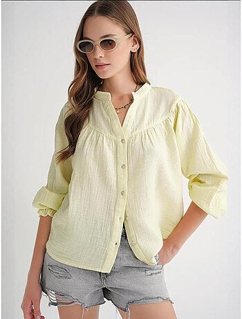 Chemise en coton à col mao et boutons mixray