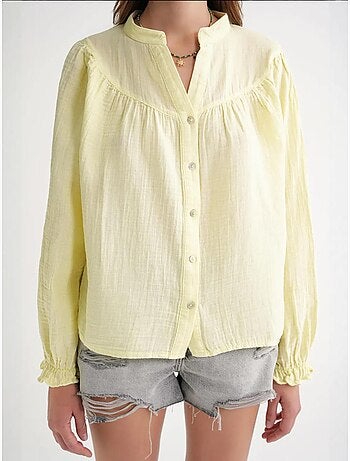 Chemise en coton à col mao et boutons mixray