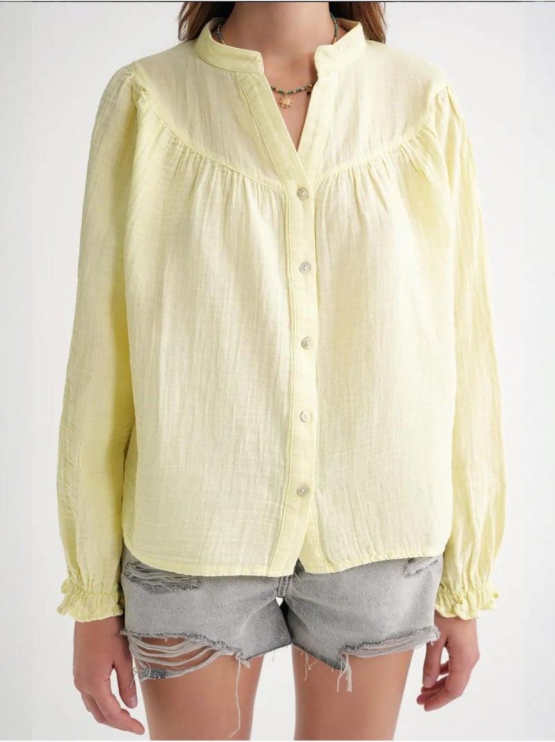 Chemise en coton à col mao et boutons mixray Jaune - Kiabi
