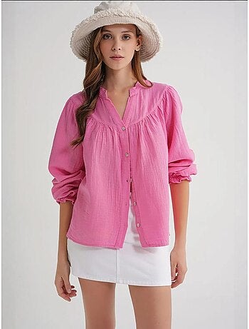 Chemise en coton à col mao et boutons mixray