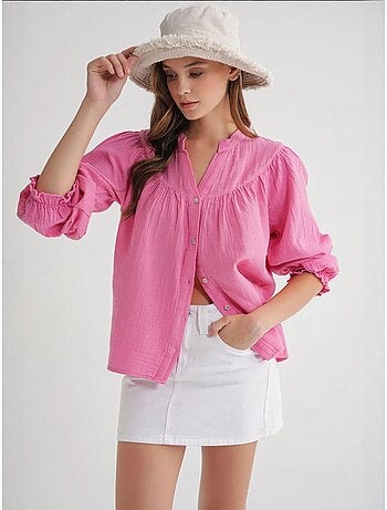 Chemise en coton à col mao et boutons mixray