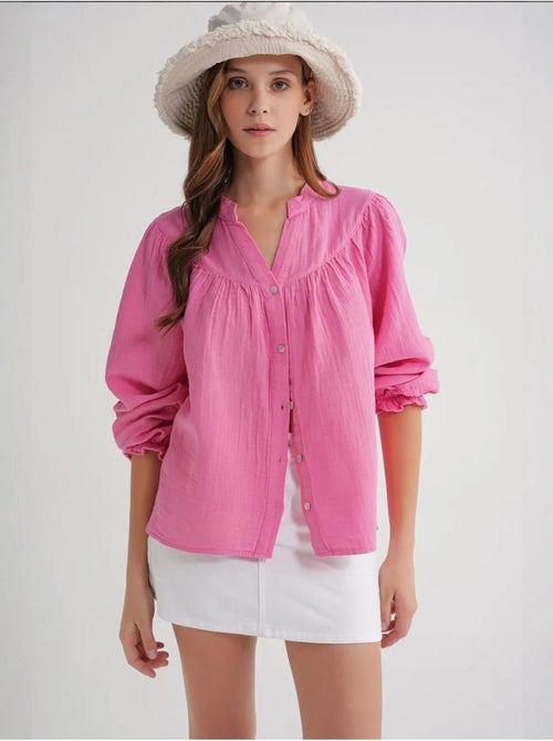 Chemise en coton à col mao et boutons mixray - Kiabi Chemise en coton à col mao et boutons mixray - Kiabi