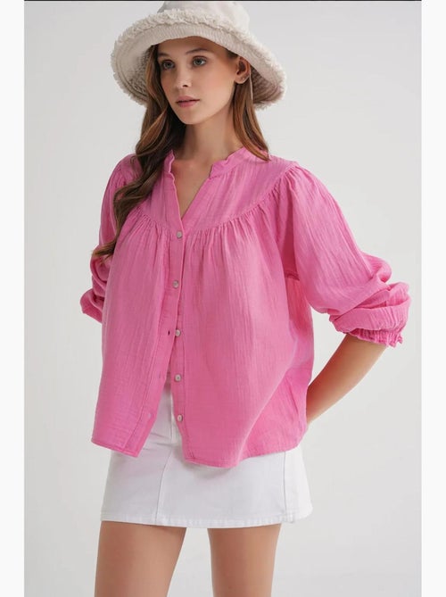 Chemise en coton à col mao et boutons mixray - Kiabi Chemise en coton à col mao et boutons mixray - Kiabi