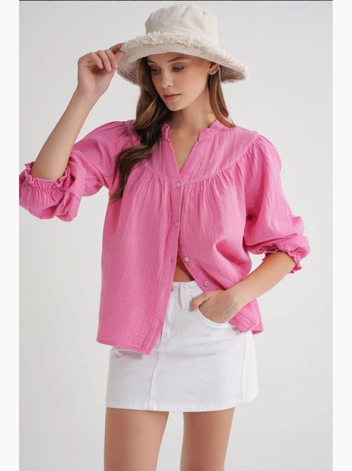Chemise en coton à col mao et boutons mixray - Kiabi Chemise en coton à col mao et boutons mixray - Kiabi