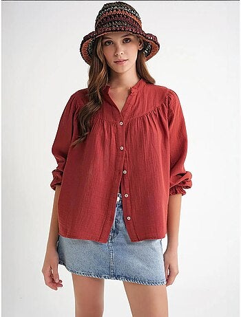Chemise en coton à col mao et boutons mixray