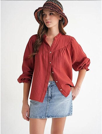 Chemise en coton à col mao et boutons mixray