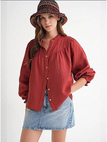 Chemise en coton à col mao et boutons mixray