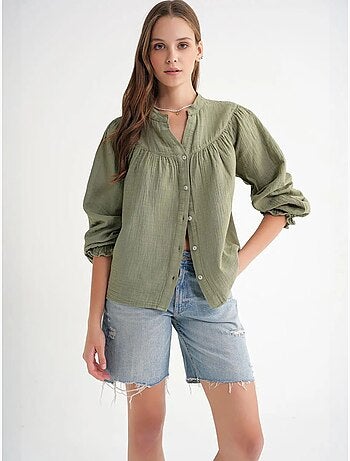Chemise en coton à col mao et boutons mixray