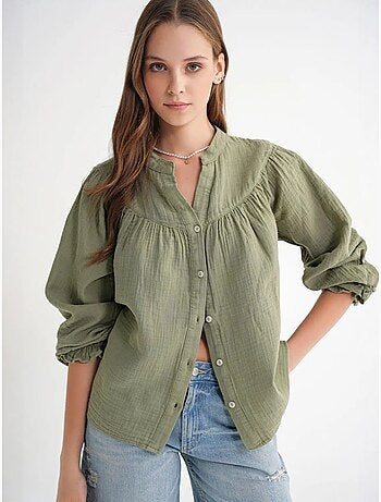 Chemise en coton à col mao et boutons mixray