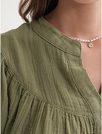 Chemise en coton à col mao et boutons mixray
