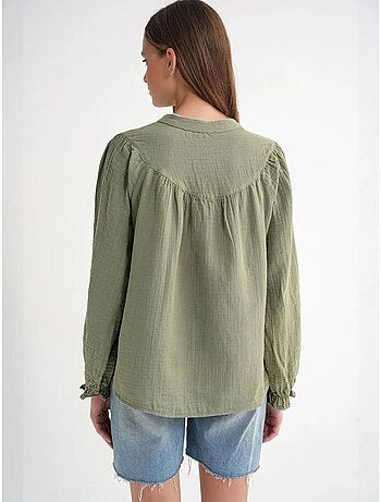 Chemise en coton à col mao et boutons mixray