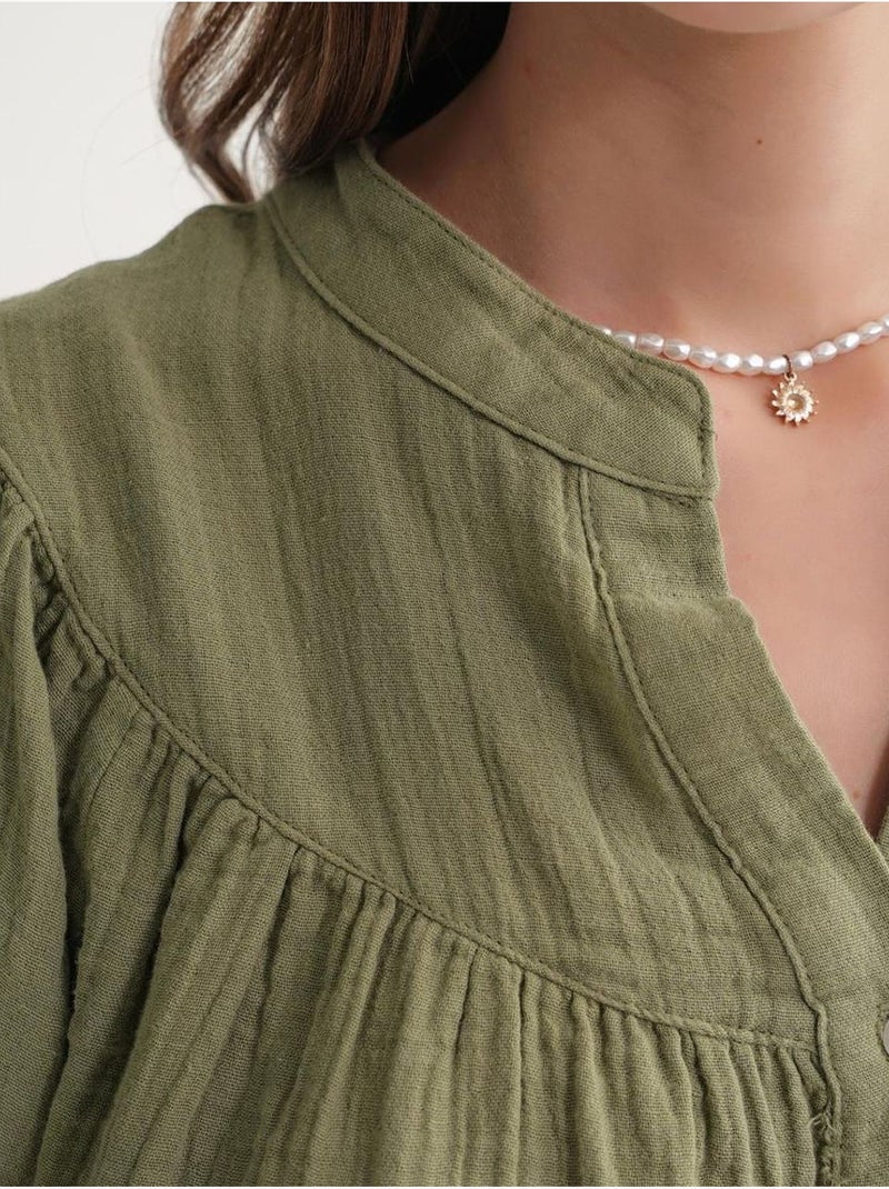 Chemise en coton à col mao et boutons mixray Vert pastel - Kiabi