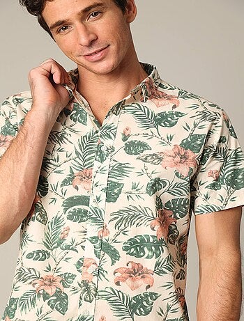 Chemise en coton à manches courtes avec imprimé tropical 'Deeluxe'