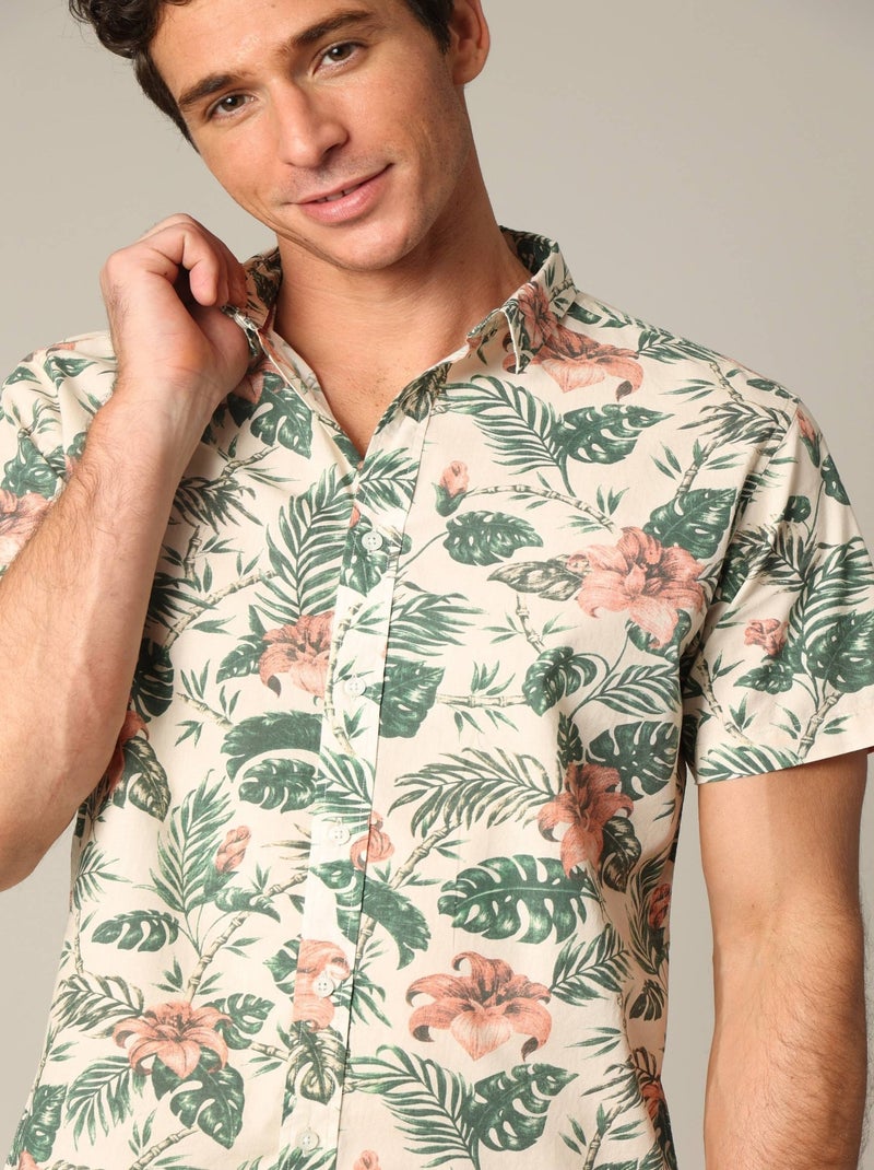 Chemise en coton à manches courtes avec imprimé tropical 'Deeluxe' Ecru - Kiabi