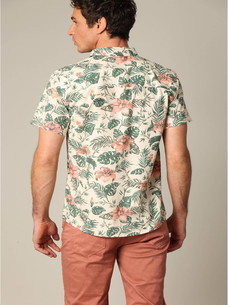 Chemise en coton à manches courtes avec imprimé tropical 'Deeluxe' Ecru - Kiabi