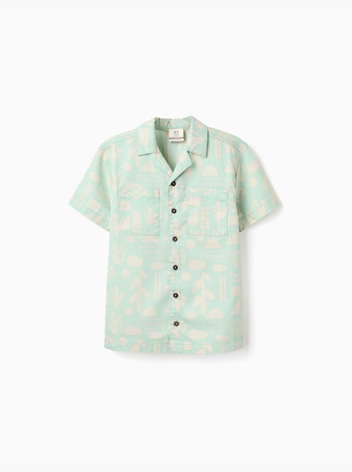 Chemise en coton à manches courtes et motif de plage - Kiabi