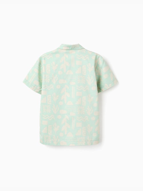Chemise en coton à manches courtes et motif de plage - Kiabi