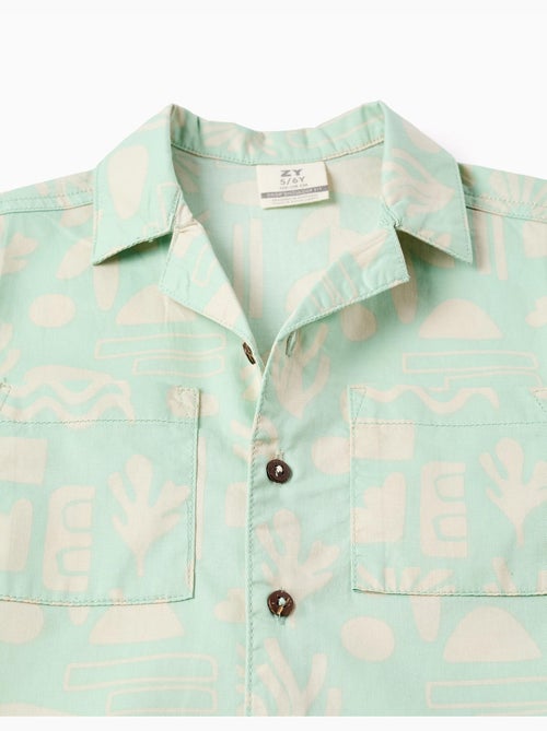 Chemise en coton à manches courtes et motif de plage - Kiabi