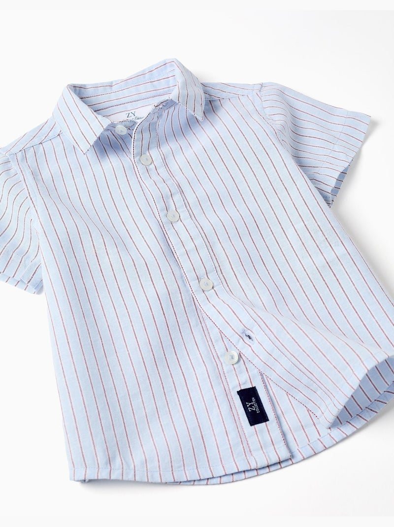 Chemise en coton à manches courtes et rayures Rouge foncé - Kiabi