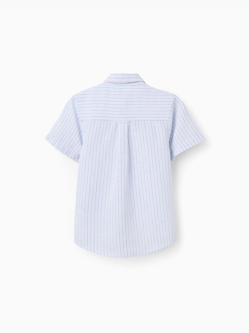 Chemise en coton à manches courtes et rayures Rouge foncé - Kiabi