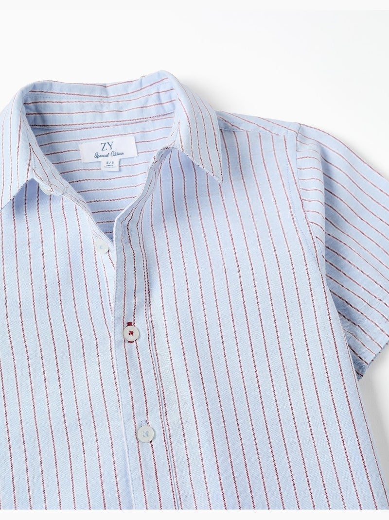 Chemise en coton à manches courtes et rayures Rouge foncé - Kiabi