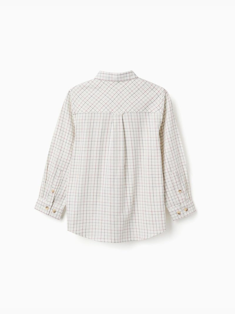Chemise en coton à manches longues à carreaux Beige clair - Kiabi