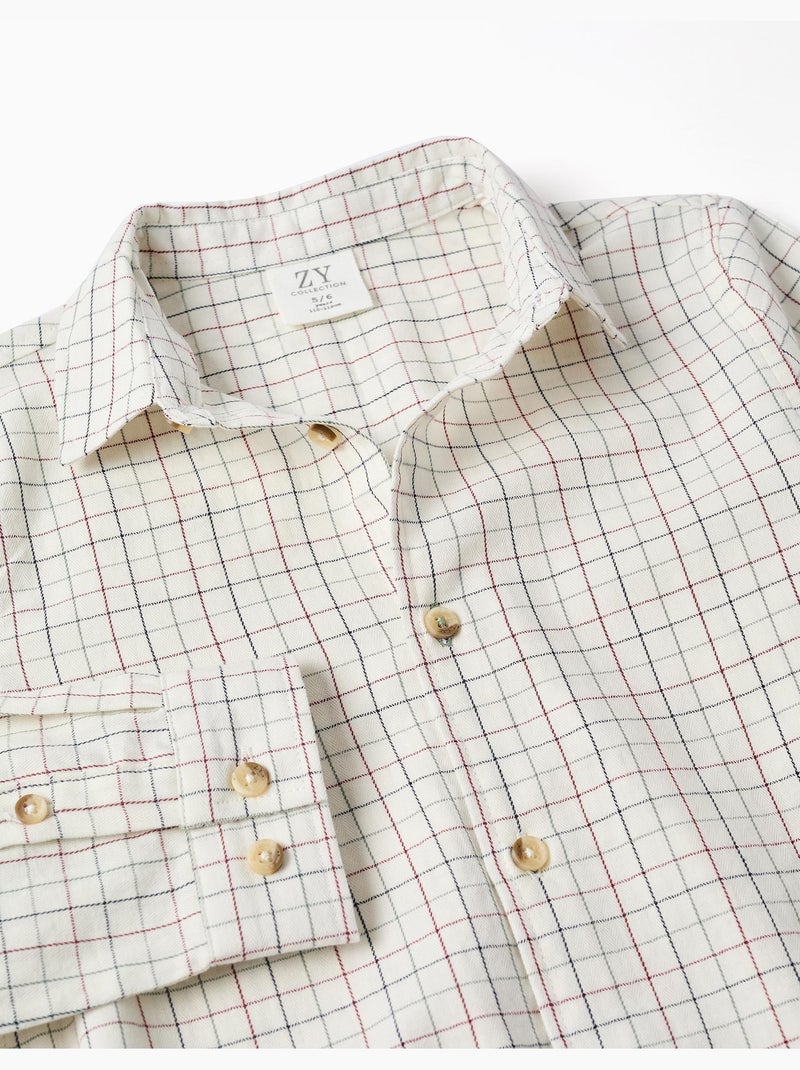 Chemise en coton à manches longues à carreaux Beige clair - Kiabi