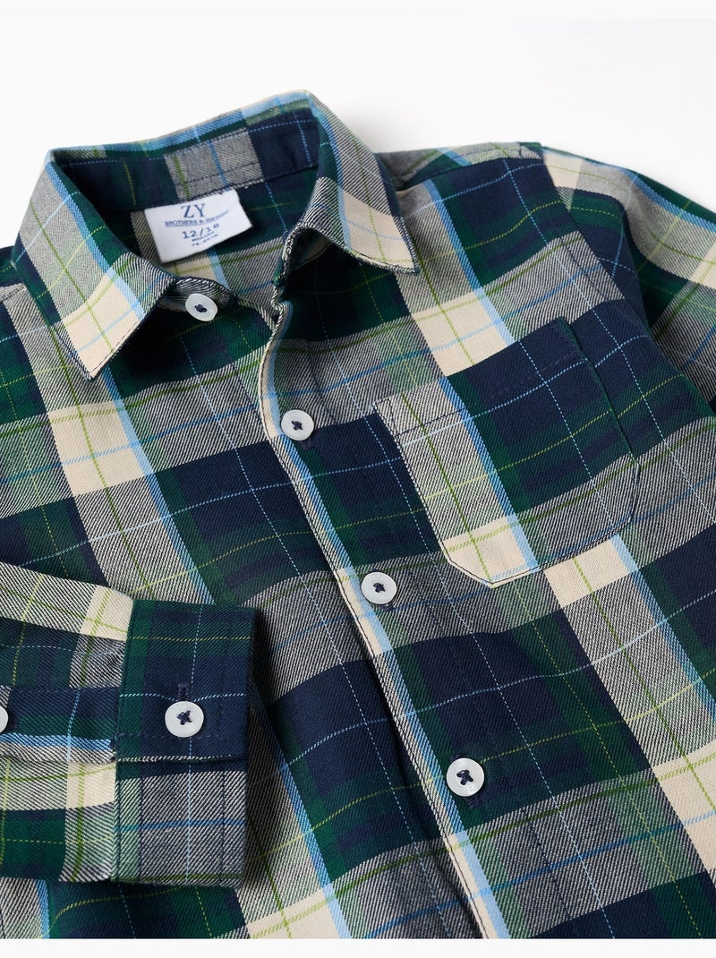 Chemise en coton à manches longues à carreaux b&s Bleu foncé - Kiabi