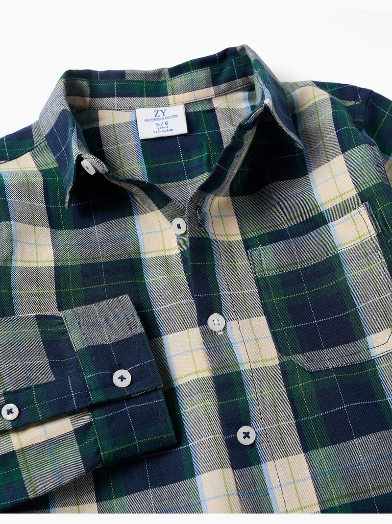 Chemise en coton à manches longues à carreaux b&s Bleu foncé - Kiabi