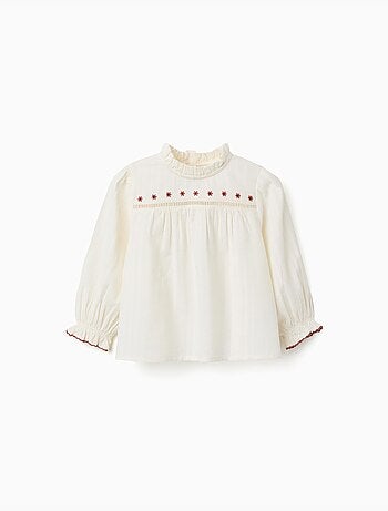 Chemise en coton à manches longues avec fleurs et volants