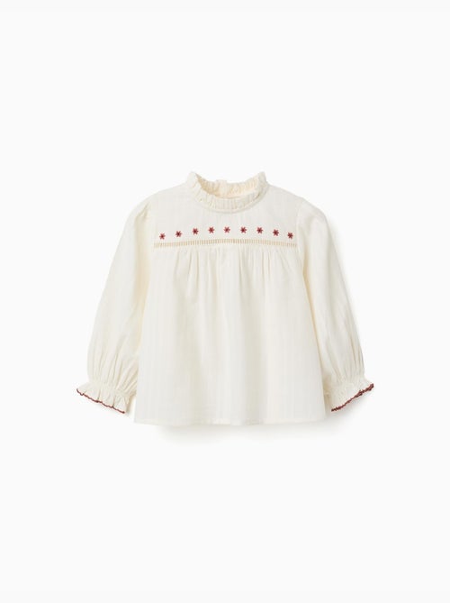 Chemise en coton à manches longues avec fleurs et volants - Kiabi Chemise en coton à manches longues avec fleurs et volants - Kiabi